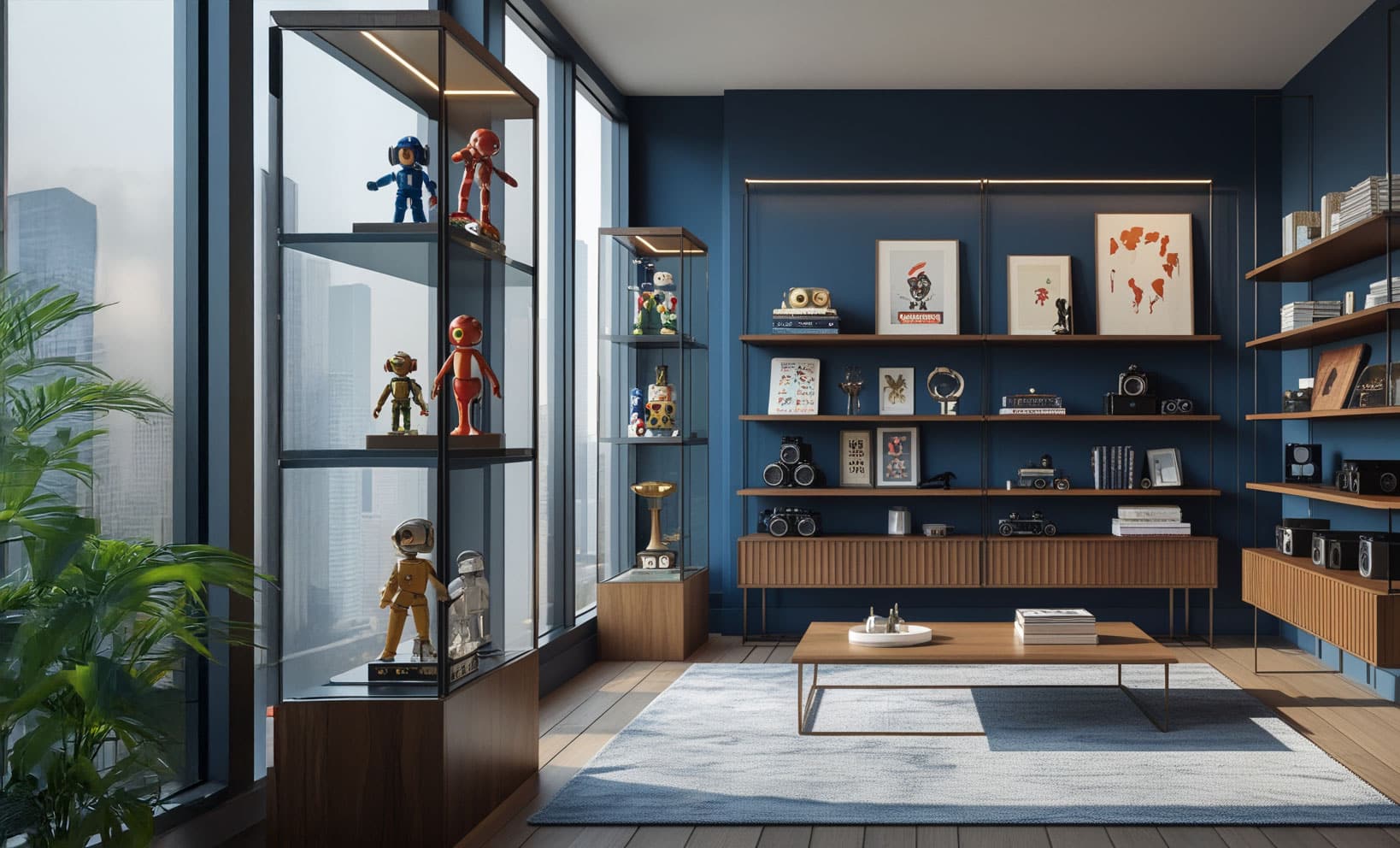 wohntyp nr 06 der enthusiastische sammler, in einem handy abgebildet eine Wohnung solch einer Person mit vitrinen